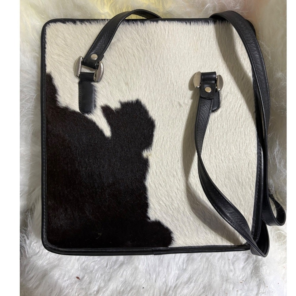 Zippi Vintage Leather Handbags Cow Print Cowhide Tote Bag Black White Made  USA